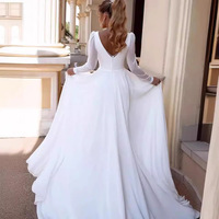 Robes de mariée NDB11155, robe de mariée en forme de A, robes en mousseline de soie, manches longues, col en V, taille personnalisable