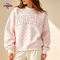 Sweater Mock Neck Bordir Custom Streetwear Warna Pink untuk Wanita, Bahan Fleece Katun Mewah, Ukuran Oversized, Nyaman Dipakai