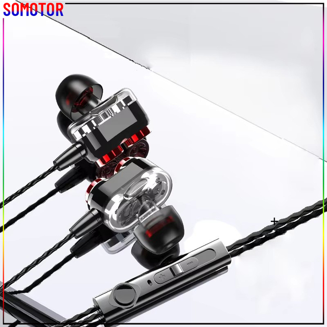 New Popular Wired In-Ear Headphones, Dual Dynamic Coils, Dual Speakers, Smartphone Headphones, Wire-Controlled Tuning