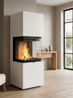 Cheminée à granulés de bois sans fumée en acier moderne encastrée, avec fonctions décoratives, pour usage intérieur, cheminée linéaire à ventilation directe