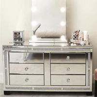 Console de rangement scintillante effet diamant broyé avec 6 tiroirs et miroir