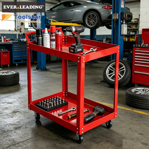 Chariot à outils en acier à 2 étagères avec poignée latérale, chariot d'atelier robuste à quatre roues avec roulettes de 4 pouces pour la réparation automobile et le <span class=keywords><strong>garage</strong></span> OEM - Product Image 3