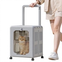 Tas Kucing Lipat Grosir dengan Roda, Cangkang Keras, Kapasitas Besar, Tas Perjalanan Bernapas untuk Kucing Besar, Dapat Dilipat