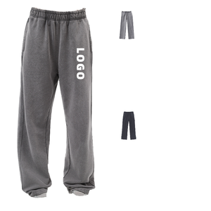 กางเกงวอร์มผ้าฟลีซสำหรับผู้ชายทรงตรงแบบผูกเชือกระบายอากาศได้ดีเป็นมิตรกับสิ่งแวดล้อมผ้าซักแบบวินเทจออกแบบได้ตามต้องการ - Product Image 4