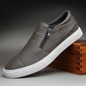 Men's PU Leather <strong>Sneakers</strong> Slip on Loafers Shoes Man Flat Shoes <strong>Zip</strong> Casual Walking <strong>Sneaker</strong> Loafer - Product Image 2
