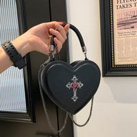 Sac à bandoulière rigide en forme de cœur gothique pour femme, sac à main style punk, sac à main pour femme pour fête d'Halloween et streetwear