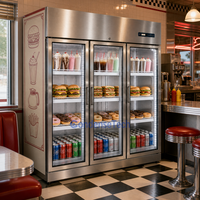 Congélateur vertical à triple porte vitrée, commande numérique, refroidissement par air, vitrine transparente pour supermarché