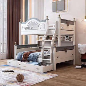Lit double convertible en bois massif de luxe, blanc, meubles pour enfants, anti-chute, confortable, durable, chambre à coucher - Product Image 4