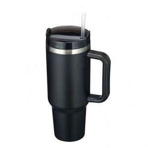 Gobelet isotherme en acier inoxydable de 40 oz avec poignée et paille - Tasse de voyage personnalisable pour cadeau promotionnel - Product Image 3