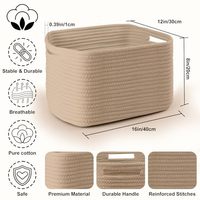 Lot de 4 paniers de rangement rectangulaires en corde de coton tressée à la main, dimensions 16"D x 12"W x 8"H, pour étagère et placard domestiques