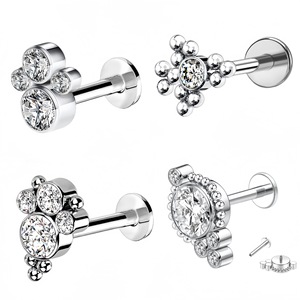 Clous à lèvres de style européen en acier inoxydable avec strass et motif floral pour piercing du cartilage d'oreille, bijou cadeau - Product Image 1