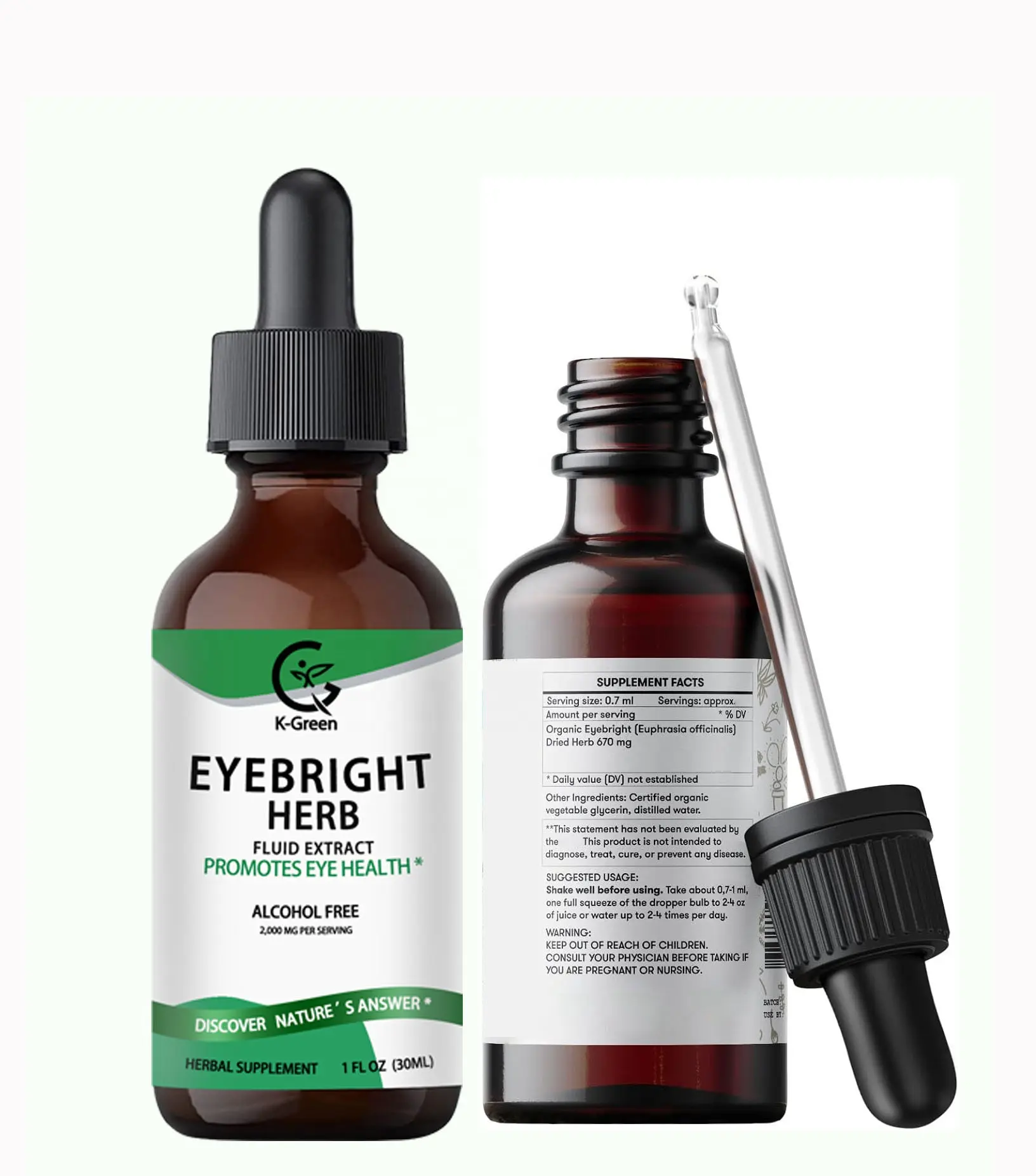 Venda quente OEM Orgânico Eyebright Extrato Gotas Herb Eyebright Tintura Herbal Olho Fórmula Extrato Suporta Olhos Visão
