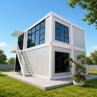 Maison préfabriquée moderne en conteneur, résidence familiale, chambre, école, espace extérieur, salle de bain, cuisine, système intégré complet