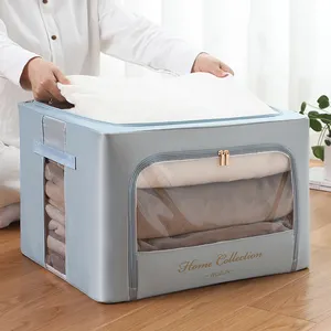 Fashion Transparent Visible Golden Silk Screen Clothes Folding Satin Fabric Storage Box home storage & organization blanket bag