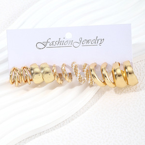Parure de 6 paires de boucles d'oreilles tendance en alliage plaqué or, perles géométriques, pour femme, bijoux fantaisie de soirée - Product Image 3