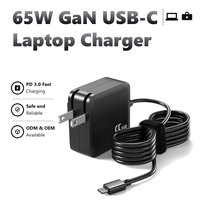 Pengisi Daya Laptop USB-C GaN 65W PD 3.0 Adaptor Daya 5V-20V Pengisian Cepat Untuk MacBook Dell HP Lenovo dan perangkat elektronik USB lainnya.
