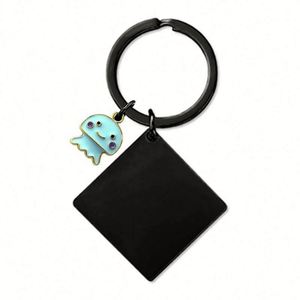 Factory New <b>Square</b> Metal Stainless Steel Material Carving Holiday Gift Blank Keychain Accessories - Product Image 2
