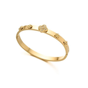 Bracciale in acciaio inossidabile con quadrifoglio tempestato di diamanti, bracciale da donna con fibbia a fiore e farfalla - Product Image 5