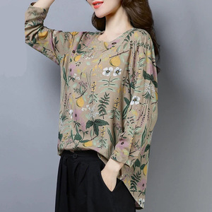Floral Print Long Sleeve T-Shirt Women Loose Breathable Spring Autumn Daily Wear Plus Size Artistic Style <b>Base</b> <b>Layer</b> Top - Product Image 5