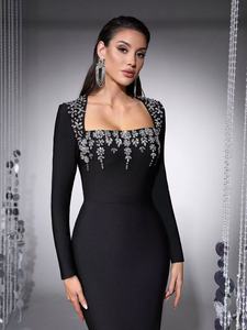 OEM Factory bendaggio personalizzato <span class=keywords><strong>nero</strong></span> di alta qualità abiti da cerimonia glamour donna <span class=keywords><strong>abito</strong></span> da sera <span class=keywords><strong>lungo</strong></span> aderente - Product Image 6