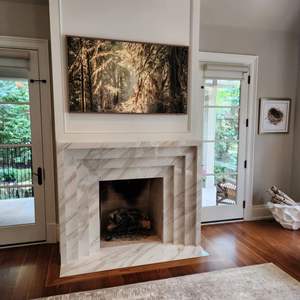 Contour <span class=keywords><strong>de</strong></span> cheminée en marbre blanc Calacatta naturel, design multicouche personnalisé, cheminée en marbre blanc - Product Image 4