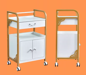 รถเข็นเสริมสวยแบบมีล้อ 4 ล้อ ดีไซน์ทันสมัย โครงโลหะสีขาวทองหรูหรา แข็งแรง ทนทาน เหมาะสำหรับอพาร์ทเมนต์และห้องน้ำ - Product Image 3