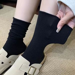 Women Mid-Calf Socks Cream Breathable Jacquard Knit Slouch Style Summer Wear - Product Image 4