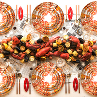Service de table en porcelaine fine à motif floral pivoine orange européen pour mariage, banquet, restaurant, maison