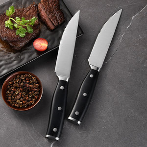 Set di 6 <span class=keywords><strong>Coltelli</strong></span> <span class=keywords><strong>da</strong></span> Bistecca Semi-seghettati di Alta Gamma in Acciaio 5CR15MOV, Ultra Affilati, con Manico Integrale in ABS, per Ristoranti - Product Image 2