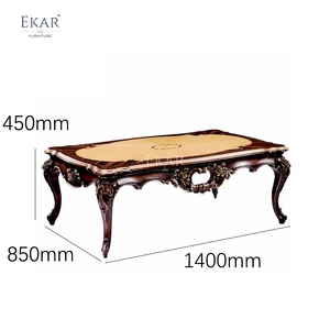 Mesa de Centro Clásica Francesa Rococó EKAR de Madera Tallada con Tapa de Marquetería - Product Image 6