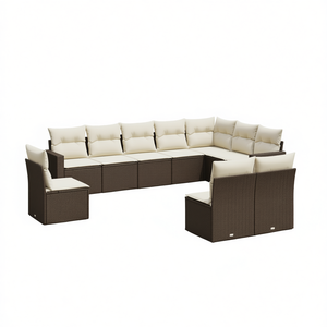 Set Divano da Giardino in Rattan Marrone con Cuscini Crema, Arredamento da Esterno dal Design Contemporaneo, Impermeabile e Resistente ai Raggi UV in Vimini PE - Product Image 1