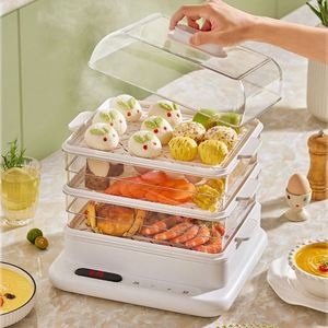 Vaporera Eléctrica para Verduras de 3 Niveles, 34L, 800W, Gran Vaporera Eléctrica para el Hogar, Calentador de Dim Sum, Dumplings y Bollos - Product Image 2