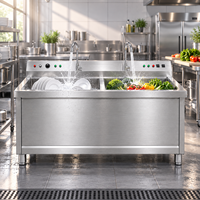 Station de lavage alimentaire en acier inoxydable pour légumes, vaisselle et ustensiles, double bac, vente en gros d'usine