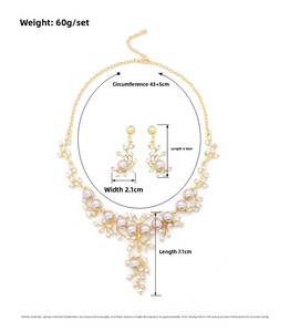 שרשרת פנינים משובצת חרוזים אבני קריסטל renestone קריסטל סגסוגת עגילי פנינה ארוכה אמן סט תכשיטים פנינה חדשה - Product Image 5