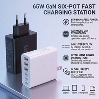 Chargeur rapide HNT 65W PD3.0 avec prise US/EU, 6 ports de charge rapide, certifié CE FCC, adaptateur de chargeur de téléphone portable pour iPhone 17 16 15 14