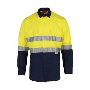Custom Men's Safety Reflective Shirts Hi Vis Outdoor Work Construction Shirts Class 3 Long Sleeve Orange Yellow