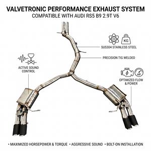 Système d'échappement Catback Vortex SS304 à double soupape sous vide pour Audi RS5 B9 2.9T V6 2019-2025, avec embouts noirs quadruples, kit de tuning et ensemble de tuyaux - Product Image 1