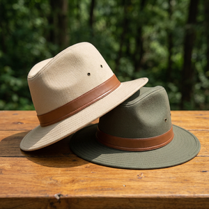 Unisex Adults Cotton Yarn Outback <b>Hat</b> Beige Olive Green Leather <b>Band</b> Casual Outdoor Travel Sports Adjustable Four Seasons - Product Image 3