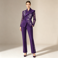 Ensemble deux pièces de luxe léger pour femme, broderie lourde et cristaux, robe de soirée formelle à manches longues en dentelle, tenue de danse