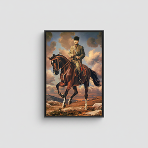 Elegant Printed Canvas Artwork Featuring Ataturk Riding Horse,<b>BLACK</b> <b>FRAMED</b> CANVAS - Product Image 2