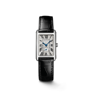 Ladies Rectangular Style Watch Polished Stainless Steel Case Embossed Leather Strap Roman Numeral Dial Subdial Longinesing - Product Image 1
