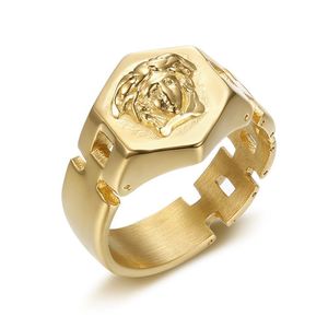 Hexagon Gold Plated <b>Ring</b> With Lion Head Design Unisex Party Jewelry - Product Image 5