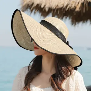 Chapeau de plage pour femmes, surdimensionné, à bord Large, paille, multicolore, vêtement de voyage et de protection solaire pour l'été