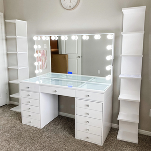 Tocador de estilo de salón <span class=keywords><strong>profesional</strong></span> con espejo de bombilla LED grande, cajones espaciosos y bisagras de cierre suave, tocador de <span class=keywords><strong>maquillaje</strong></span> - Product Image 2