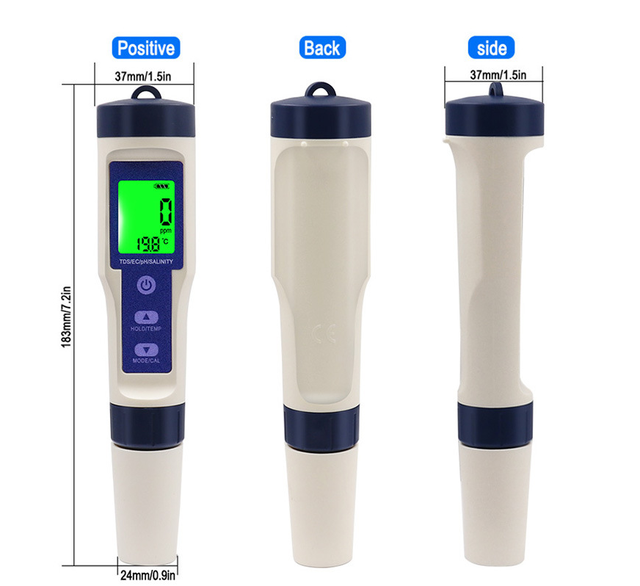 Digital Pen Type Water Quality Tester Portable 5 in 1 Temperature ORP H2 Meter for Aquariums