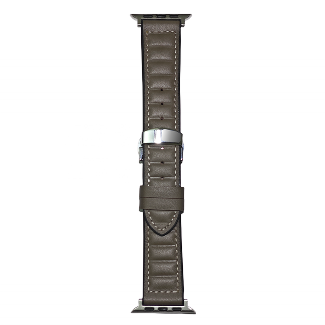 High Quality Striations Leather butterfly Buckle Watch Strap Band for Apple Watch 38mm 40mm 41mm 42mm 44mm 45mm