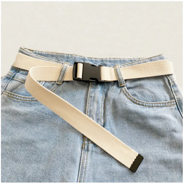 Ins Style Square Double Ring Buckle Work Clothes Versatile Student Canvas Belt Fashion Trend Simple Belt