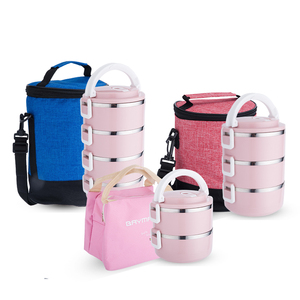 เบนโตะกล่องข้าวสแตนเลสขนาดเล็ก3ชั้นแบบพกพากล่องอาหารกลางวันหลากสีเก็บอุณหภูมิสุญญากาศ - Product Image 1