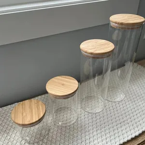 Contenedores de almacenamiento de alimentos herméticos de vidrio Recipiente de vidrio Frascos grandes y almacenamiento Frascos de vidrio de bambú Botes de cocina