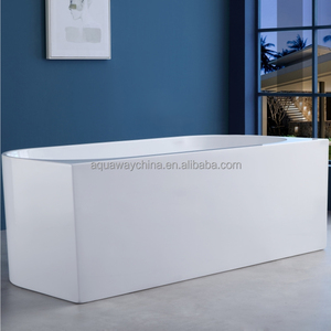 Modern Corner-Fit Freestanding Bathtub, Gloss <b>White</b> <b>Acrylic</b> Back-to-Wall Oval Soaking Tub for Bathroom - Product Image 2